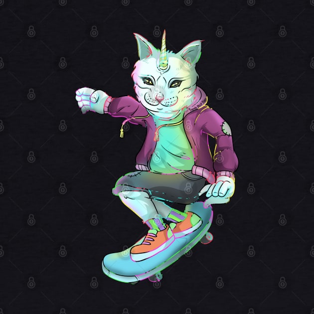 Badass Skateboarding Cat Unicorn by Trendy Black Sheep